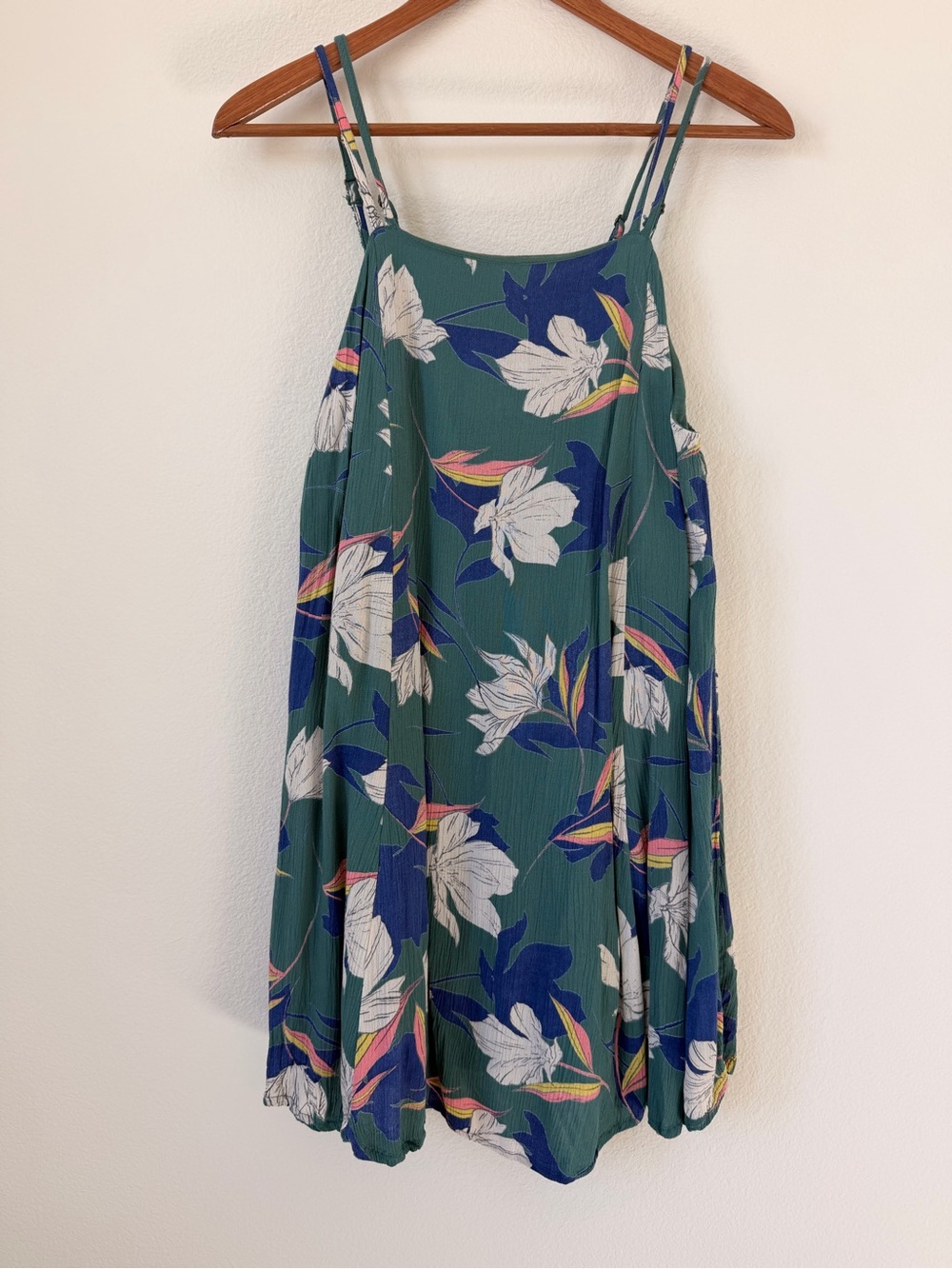 O'Neill Green Floral Mini Dress with White and Blue Accents